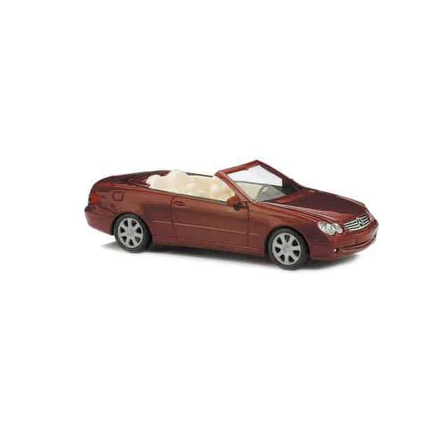 BUSCH – 1/72 – HO Scale – Mercedes-Benz CLK-Klasse Cabrio in Maroon Plastic Scale Model Replica