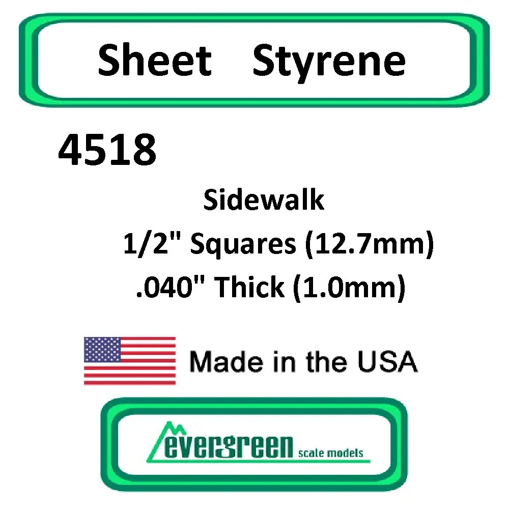 Evergreen Scale Models - Sheet Styrene – Sidewalk 1/2" Squares (12.7mm) .040" Thick (1.0mm) #4518