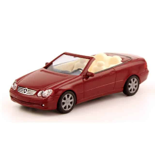 BUSCH – 1/72 – HO Scale – Mercedes-Benz CLK-Klasse Cabrio in Maroon Plastic Scale Model Replica