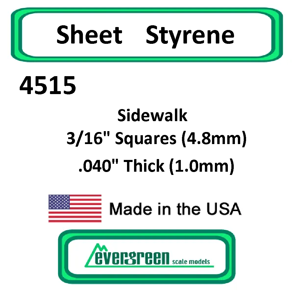 Evergreen Scale Models - Sheet Styrene – Sidewalk 3/16" Squares (4.8mm) .040" Thick (1.0mm) #4515