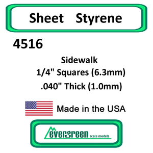 Evergreen Scale Models - Sheet Styrene – Sidewalk 1/4" Squares (6.3mm) .040" Thick (1.0mm) #4516