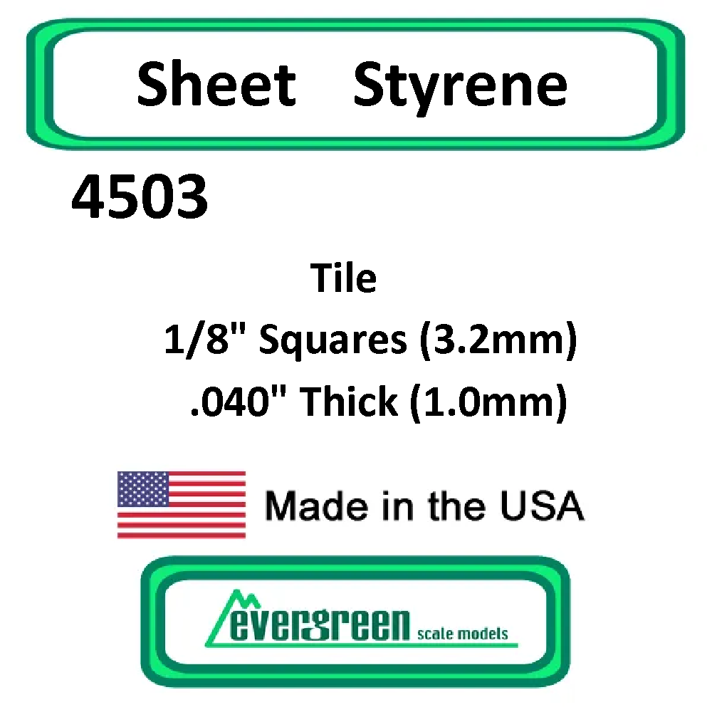 Evergreen Scale Models - Sheet Styrene – Tile 1/8" Squares (3.2mm) .040" Thick (1.0mm) #4503