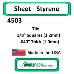 Evergreen Scale Models - Sheet Styrene – Tile 1/8" Squares (3.2mm) .040" Thick (1.0mm) #4503