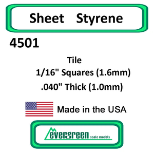 Evergreen Scale Models - Sheet Styrene – Tile 1/16" Squares (1.6mm) .040" Thick (1.0mm) #4501