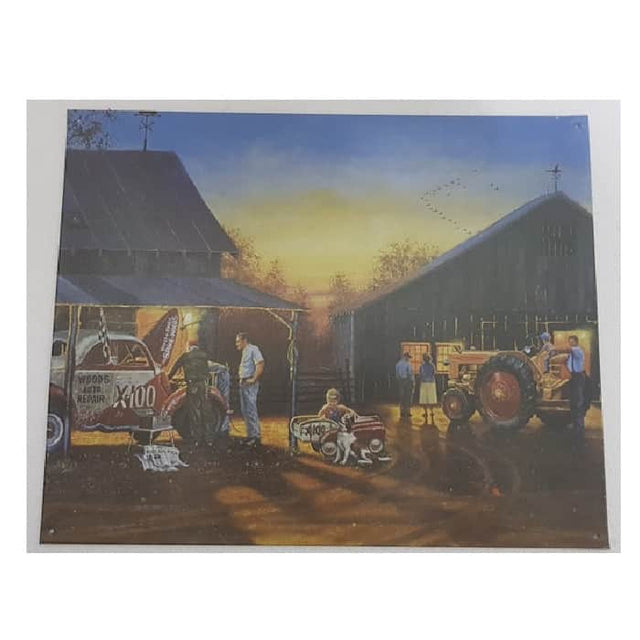 Tin Sign - Woods Auto Repair Farm Scene
