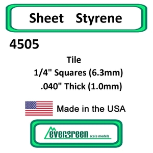 Evergreen Scale Models - Sheet Styrene – Tile 1/4" Squares (6.3mm) .040" Thick (1.0mm) #4506