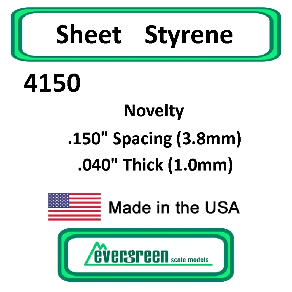 Evergreen Scale Models - Sheet Styrene – Novelty .150" Spacing (3.8mm) .040" Thick (1.0mm) #4150