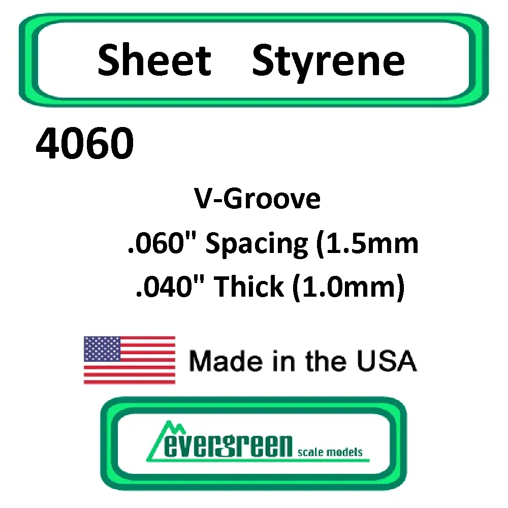 Evergreen Scale Models - Sheet Styrene – V-Groove .060" Spacing (1.5mm) .040" Thick (1.0mm) #4060