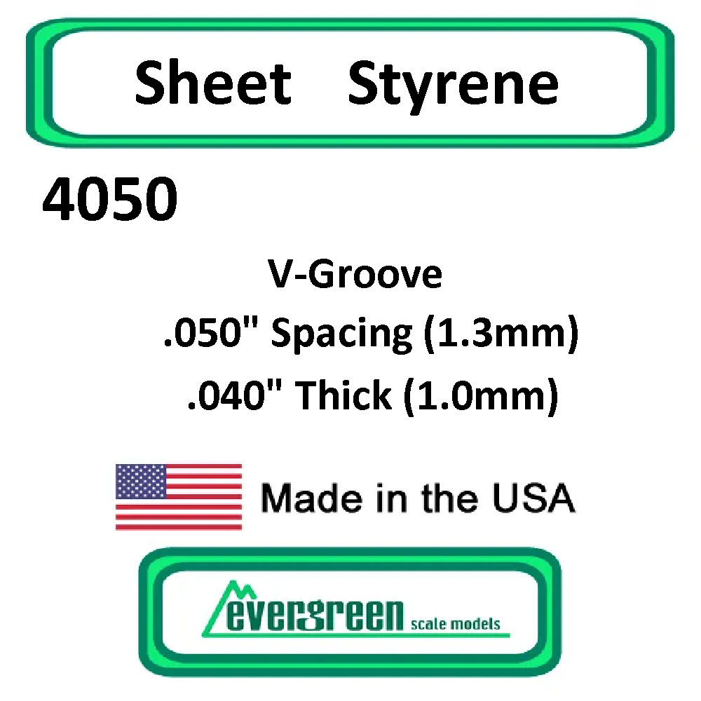 Evergreen Scale Models - Sheet Styrene – V-Groove .050" Spacing (1.3mm) .040" Thick (1.0mm) #4050