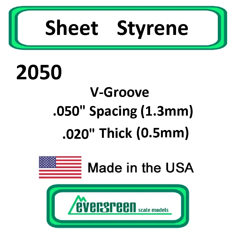 Evergreen Scale Models - Sheet Styrene – V-Groove .050" Spacing (1.3mm) .020" Thick (0.5mm) #2050