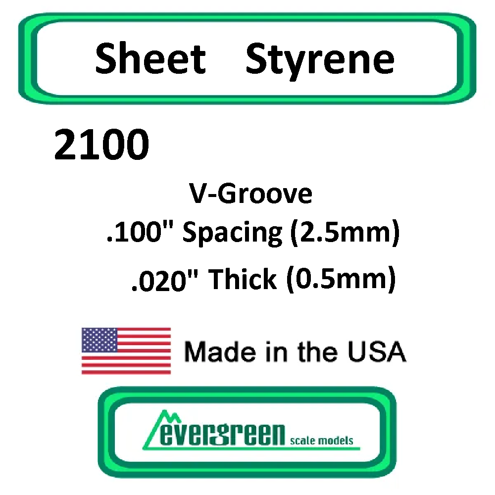 Evergreen Scale Models - Sheet Styrene – V-Groove .100" Spacing (2.5mm) .020" Thick (0.5mm) #2100