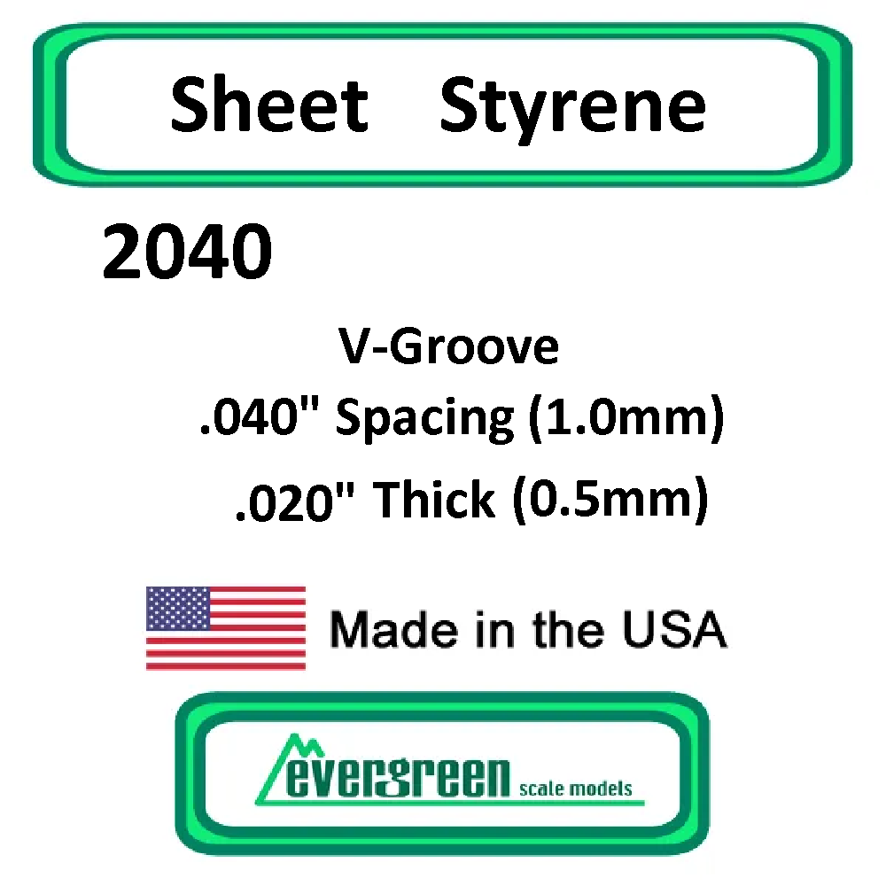 Evergreen Scale Models - Sheet Styrene – V-Groove .040" Spacing (1.0mm) .020" Thick (0.5mm) #2040
