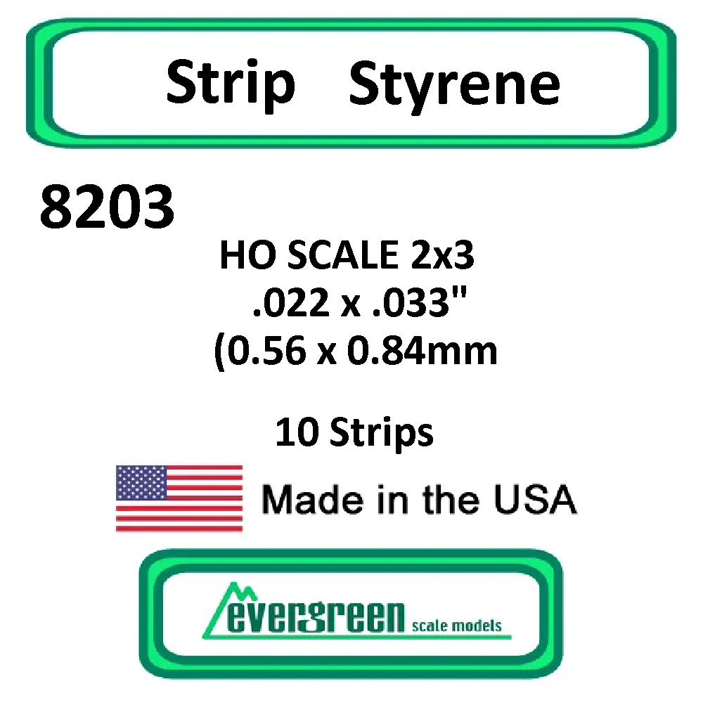 Evergreen Scale Models - Strip Styrene - HO Scale 2x3 .022 x.033" (0.56 x 0.84mm) Opaque White 10x Polystyrene Strips #8203