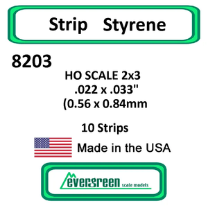 Evergreen Scale Models - Strip Styrene - HO Scale 2x3 .022 x.033" (0.56 x 0.84mm) Opaque White 10x Polystyrene Strips #8203