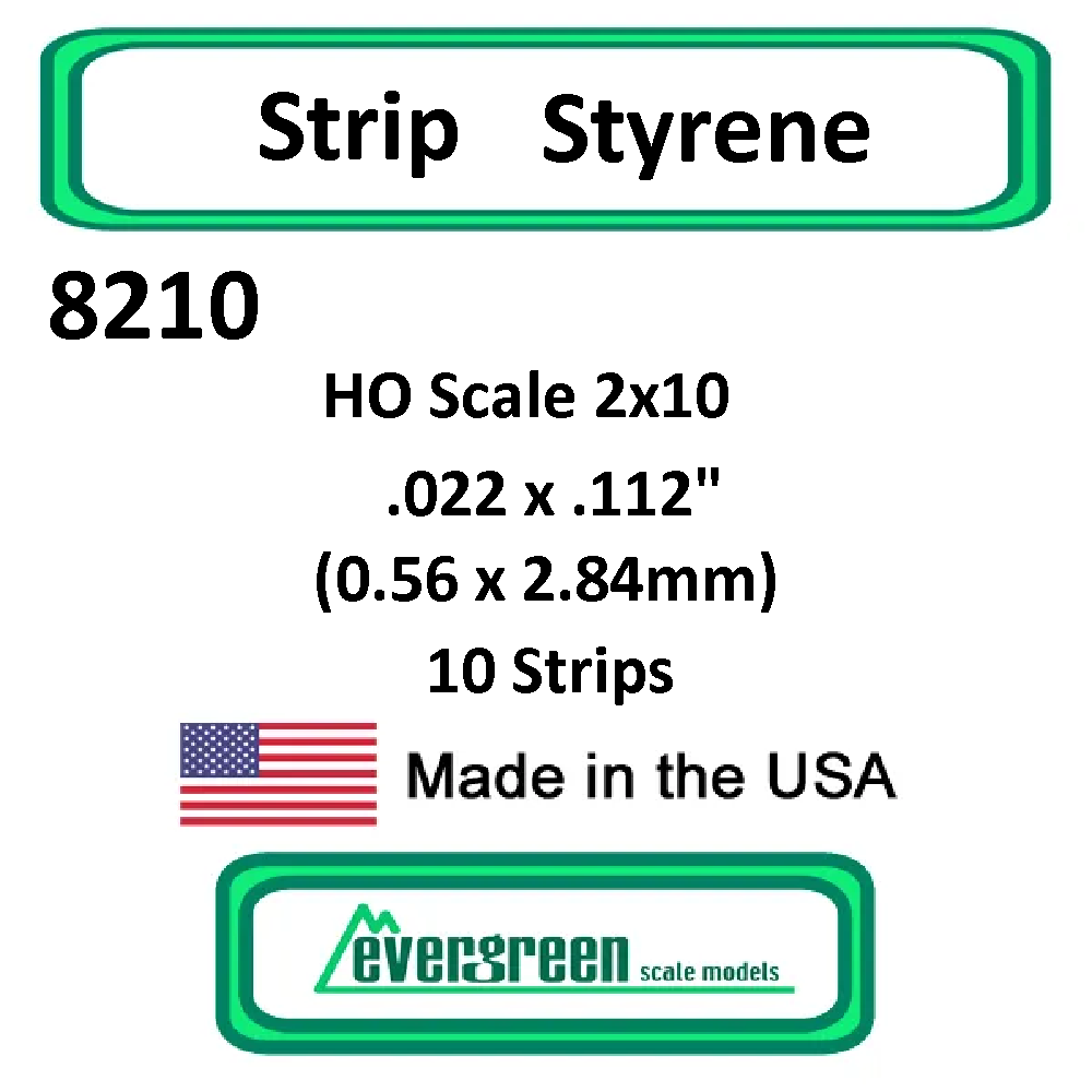 Evergreen Scale Models - Strip Styrene - HO Scale 2x10 .022 x.112" (0.56 x 2.84mm) Opaque White 10x Polystyrene Strips #8210