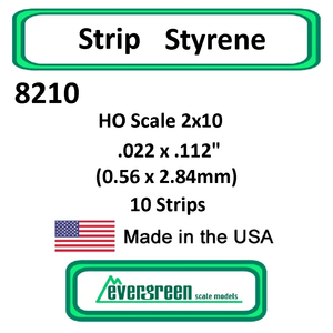 Evergreen Scale Models - Strip Styrene - HO Scale 2x10 .022 x.112" (0.56 x 2.84mm) Opaque White 10x Polystyrene Strips #8210