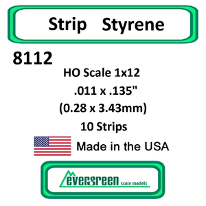 Evergreen Scale Models - Strip Styrene - HO Scale 2x12 .011 x.135" (0.28 x 3.43mm) Opaque White 10x Polystyrene Strips #8112