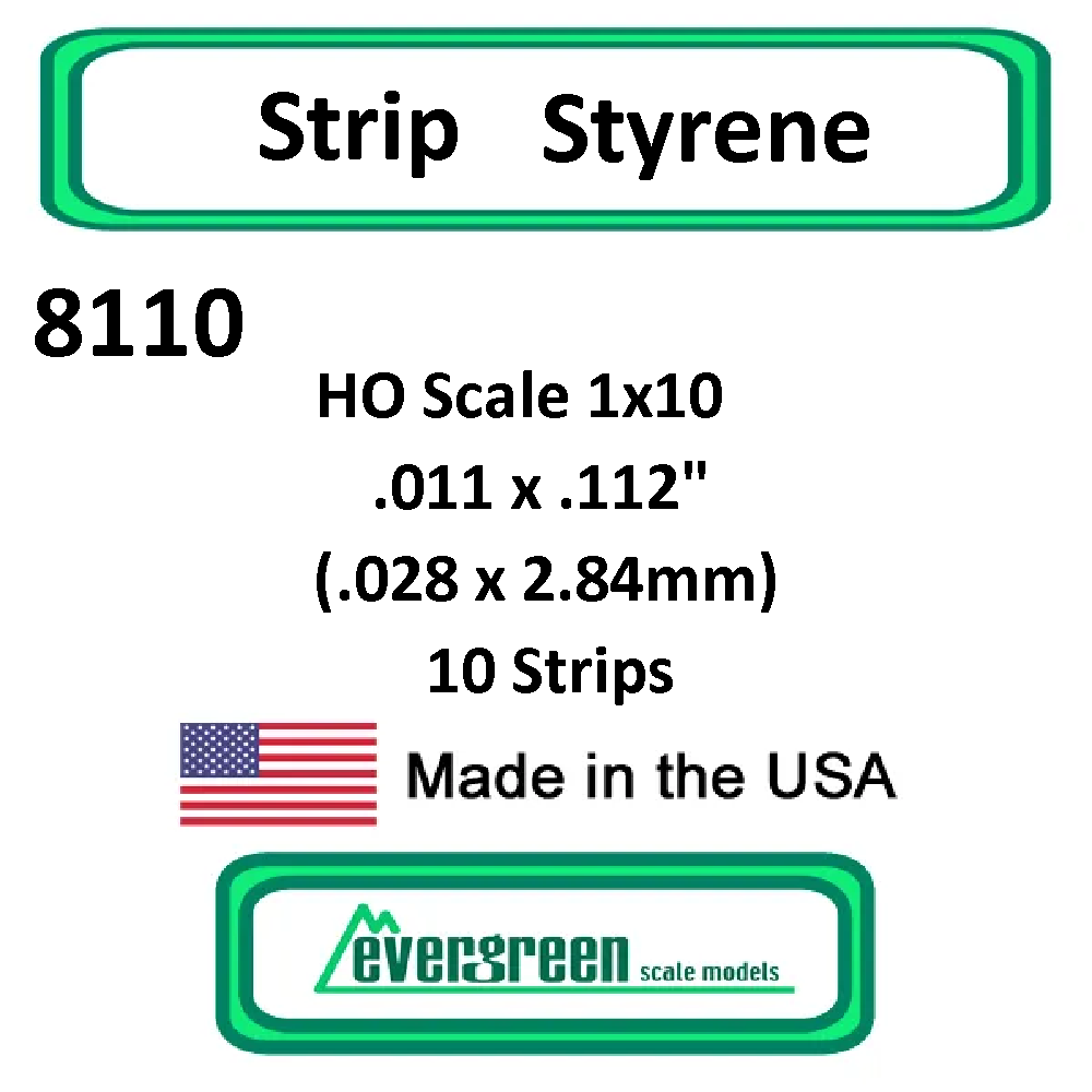Evergreen Scale Models - Strip Styrene - HO Scale 1x10 .011 x.112" (0.28 x 2.84mm) Opaque White 10x Polystyrene Strips #8110