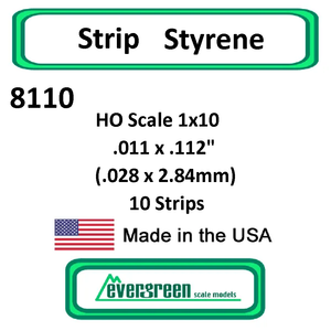 Evergreen Scale Models - Strip Styrene - HO Scale 1x10 .011 x.112" (0.28 x 2.84mm) Opaque White 10x Polystyrene Strips #8110