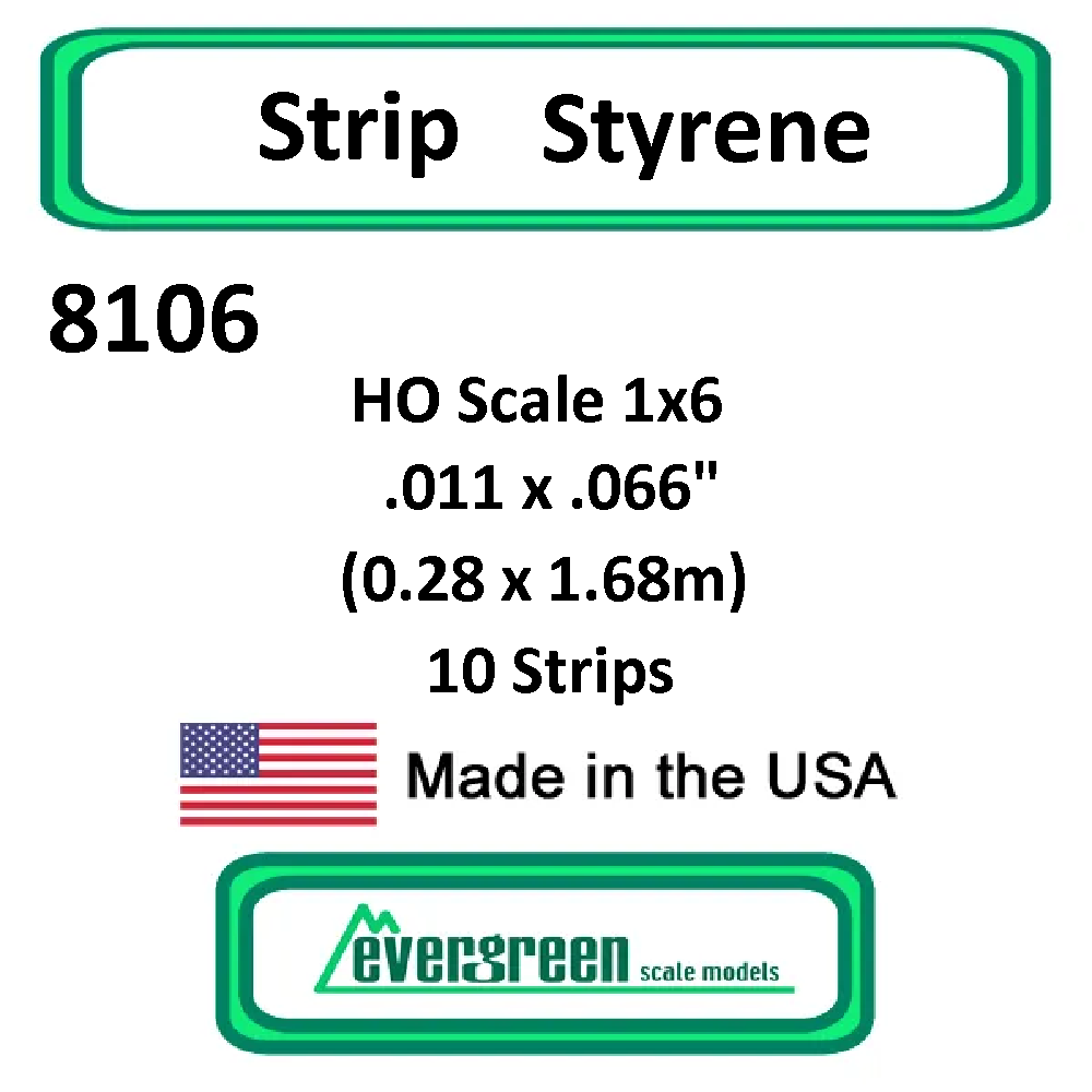 Evergreen Scale Models - Strip Styrene - HO Scale 1x6 .011 x.066" (0.28 x 1.68mm) Opaque White 10x Polystyrene Strips #8106