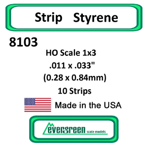 Evergreen Scale Models - Strip Styrene - HO Scale 1x3 .011 x.033" (0.28 x 0.84mm) Opaque White 10x Polystyrene Strips #8103