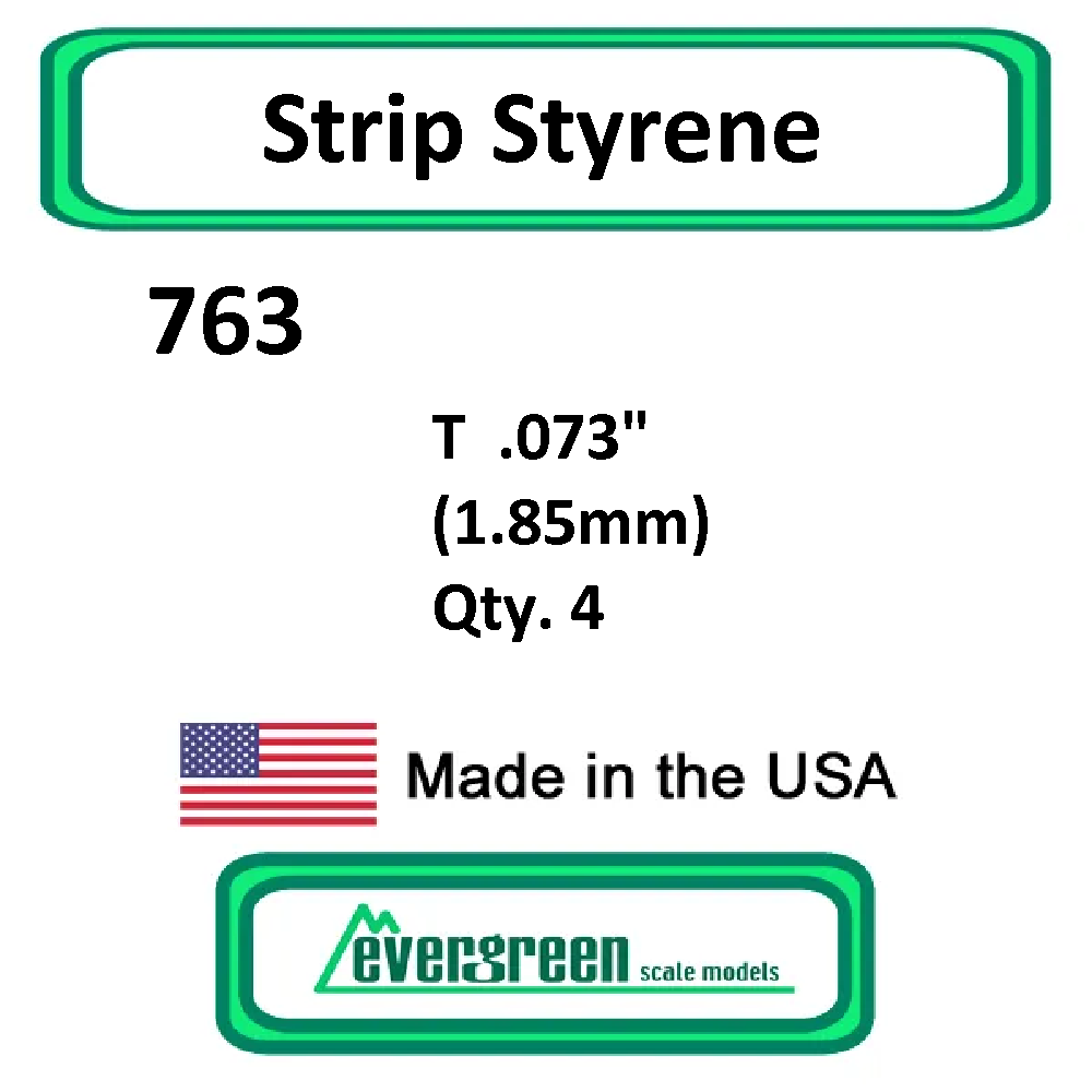 Evergreen Scale Models - Strip Styrene - T .073" (1.85mm) 4x Opaque White 10x Polystyrene Strips #763