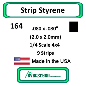 Evergreen Scale Models - Strip Styrene - Square .080 x .080" (2.0 x 2.0mm) 1/4 Scale 4x4 9x Opaque White Polystyrene Strips #164
