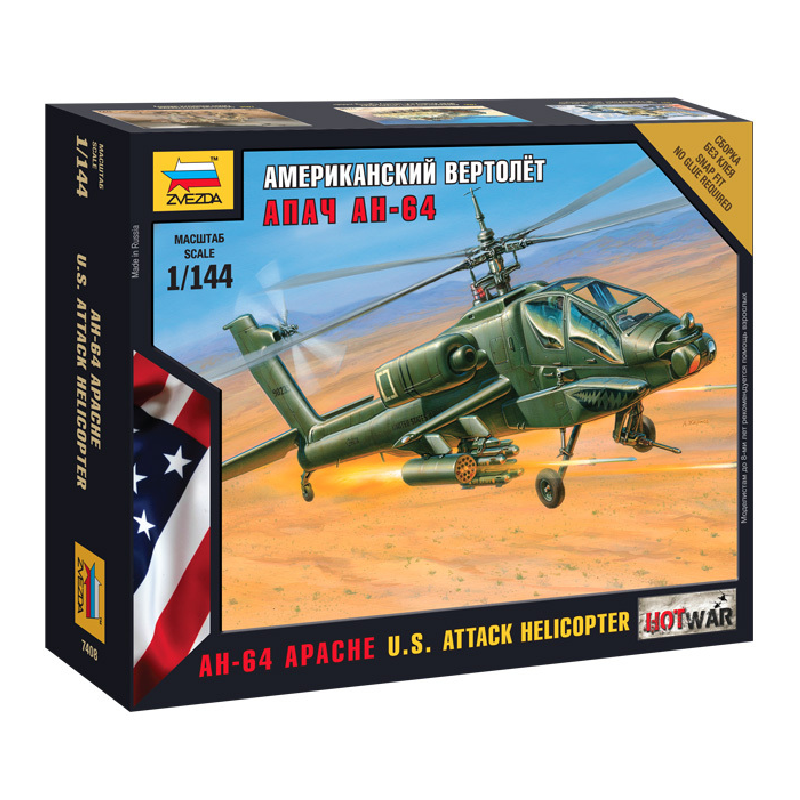 Zvezda - 1/144 Scale - Art of Tactic - AH-64 Apache U.S. Attack Helicopter Plastic Model Kit