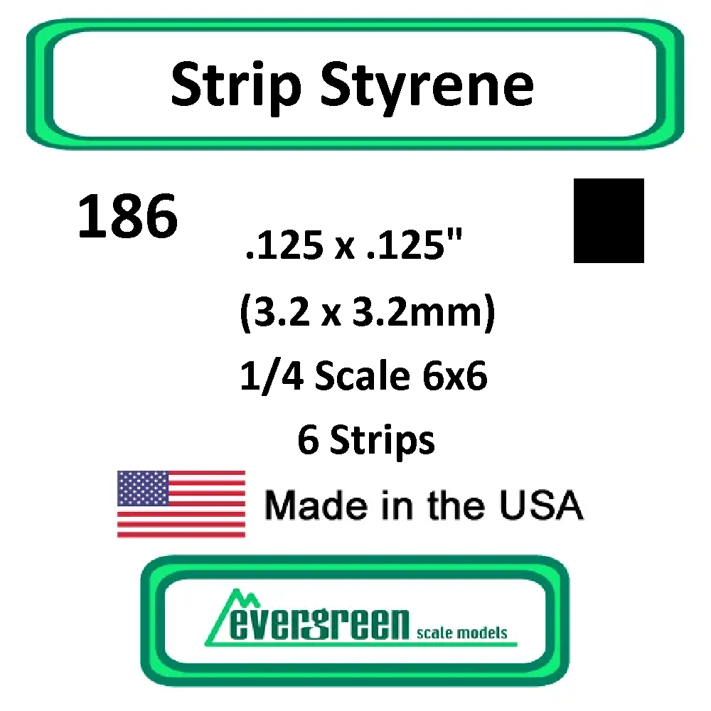 Evergreen Scale Models - Strip Styrene - Square .125 x .125" (3.2 x 3.2mm) 1/4 Scale 6x6 6x Opaque White Polystyrene Strips #186