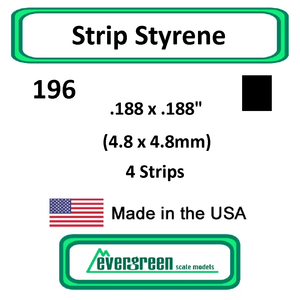 Evergreen Scale Models - Strip Styrene - Square .188 x .188" (4.8 x 4.8mm) 4x Opaque White Polystyrene Strips #196