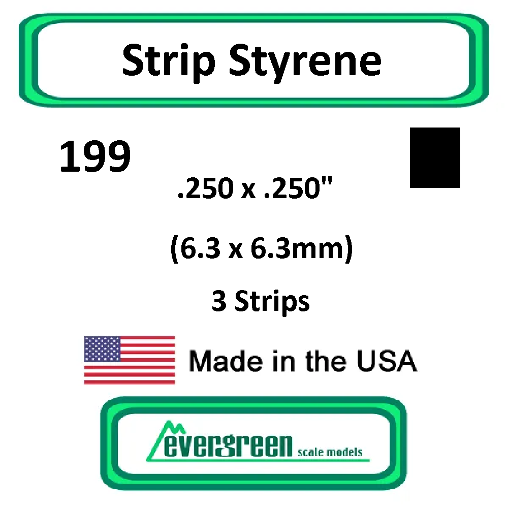 Evergreen Scale Models - Strip Styrene - Square .250 x .250" (6.3 x6.3mm) 3x Opaque White Polystyrene Strips #199