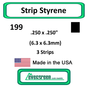 Evergreen Scale Models - Strip Styrene - Square .250 x .250" (6.3 x6.3mm) 3x Opaque White Polystyrene Strips #199