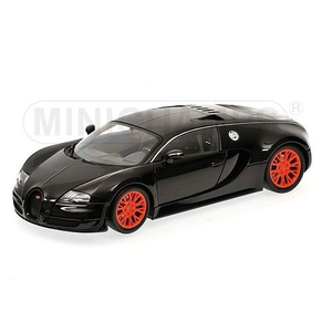 Minichamps - 100 110842 1/18 Scale - Bugatti Veyron Super Sport 2010 in Black Metallic with Orange Rims Diecast Scale Model Replica