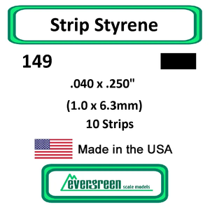 Evergreen Scale Models - Strip Styrene - Rectangle .040 x .250" (1.0 x6.3mm) 10x Opaque White Polystyrene Strips #149