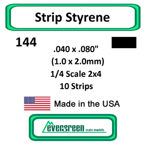Evergreen Scale Models - Strip Styrene - Square .040 x .080" (1.0 x 2.0mm) 1/4 Scale 2x4 10x Opaque White Polystyrene Strips #144
