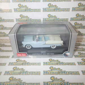Sunstar 10095 - 1/43 Scale Chevrolet Belair 1955 Open Top Convertible in Light Blue Diecast Scale Model Replica