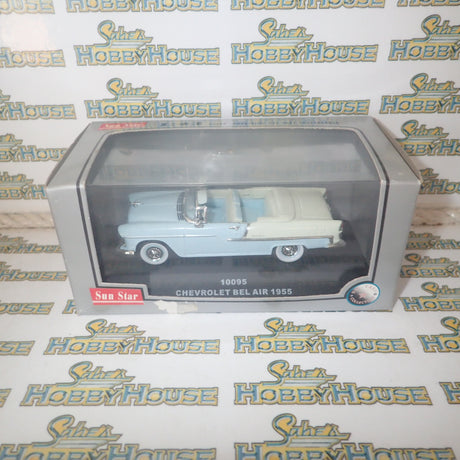 Sunstar 10095 - 1/43 Scale Chevrolet Belair 1955 Open Top Convertible in Light Blue Diecast Scale Model Replica