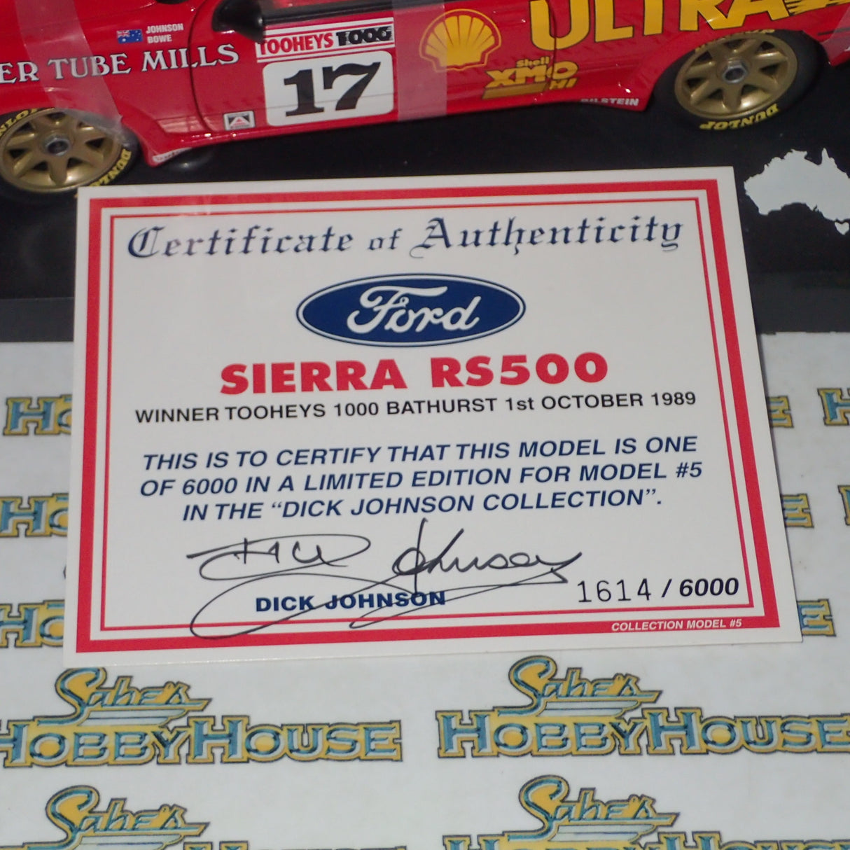 BIANTE MiniChamps 103 898017 - 1/18 Scale 1989 BATHURST WINNER FORD SIERRA RS 500 D.JOHNSON/J. BOWE SIGNED COA