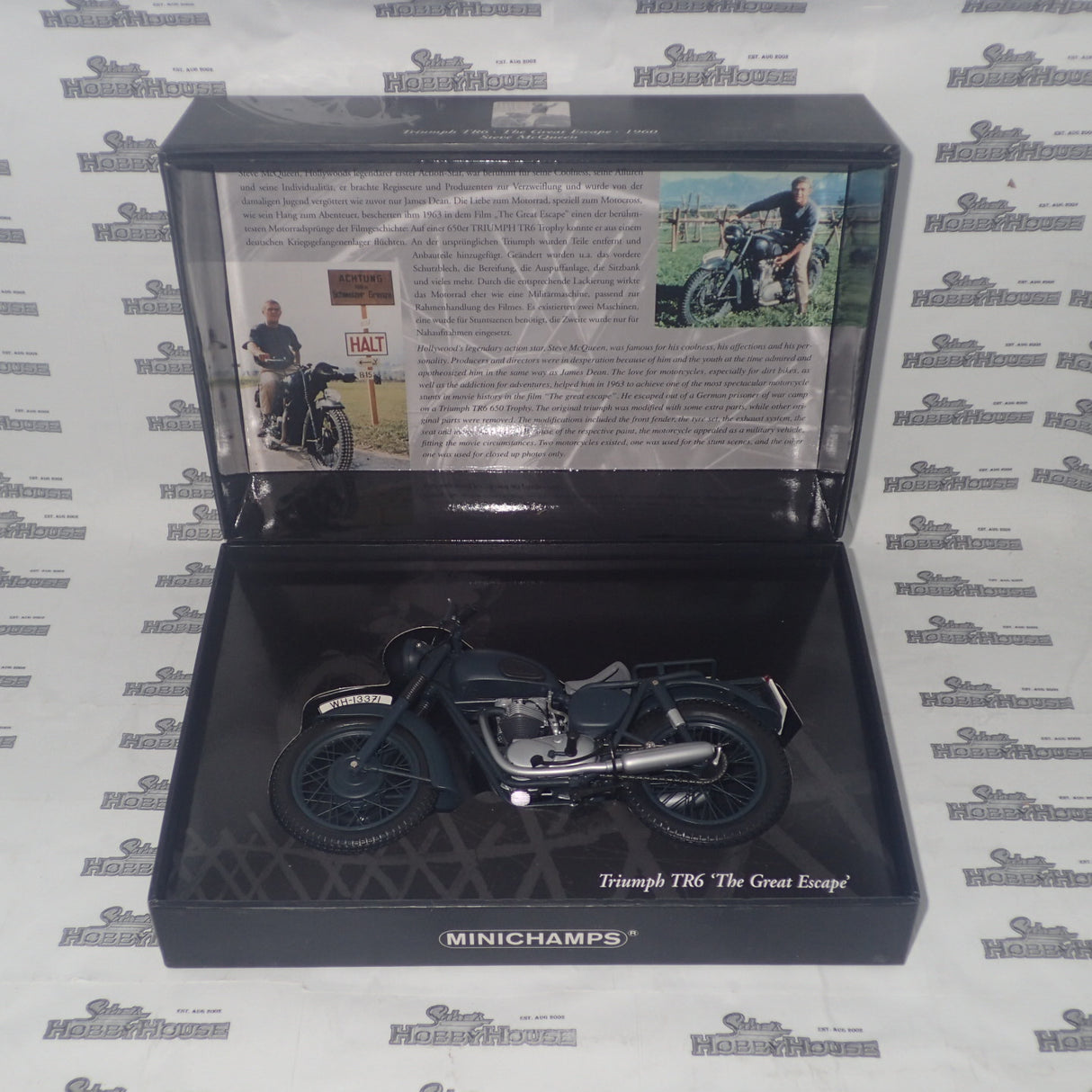 Minichamps 122 133500 - 1:12 Triumph TR6 1955 MOVIE The Great Escape Steve McQueen Scale Model Replica
