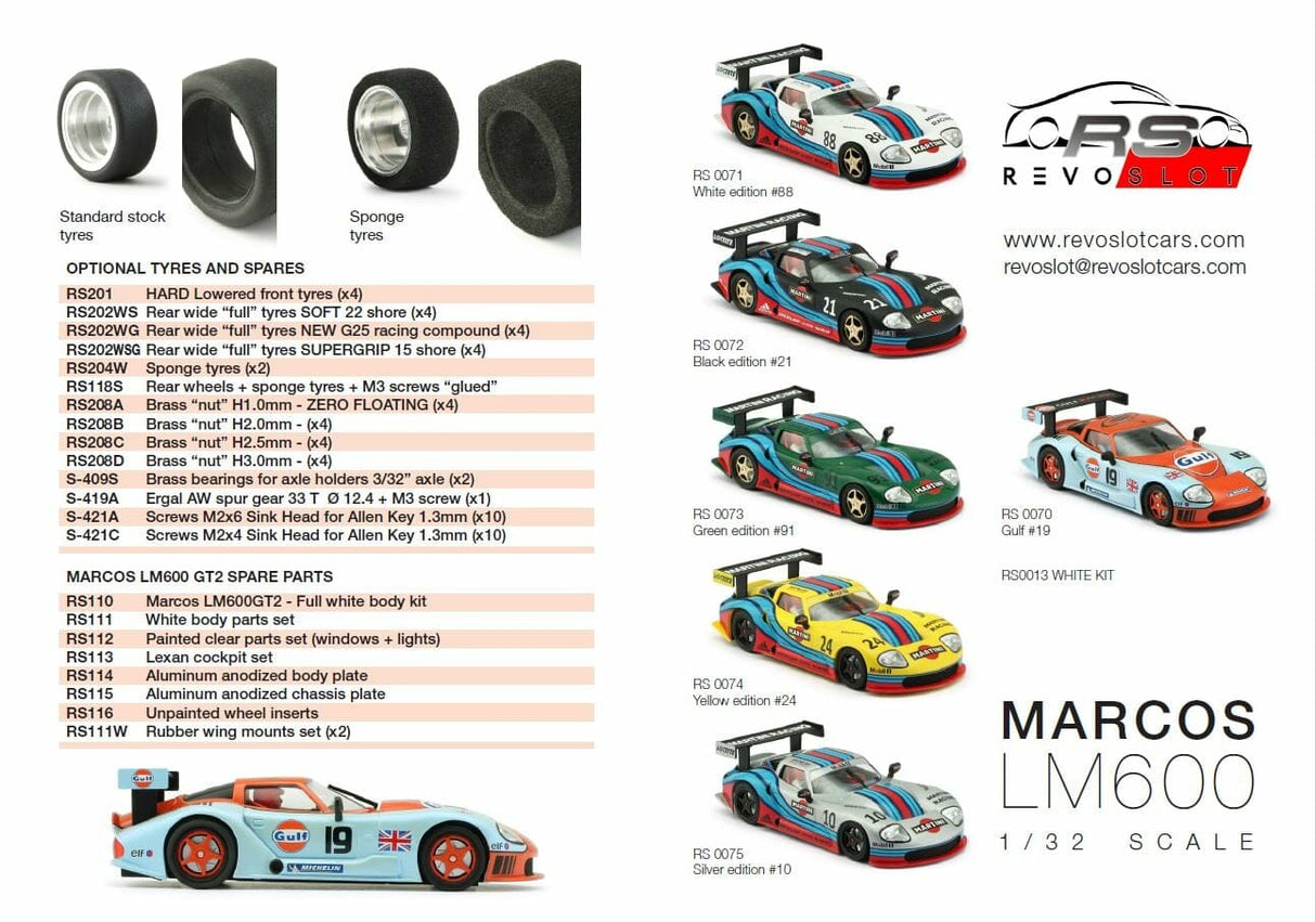 Revo Slot – 1/32 Scale – RS0074 MARCOS LM600 MARTINI YELLOW #24