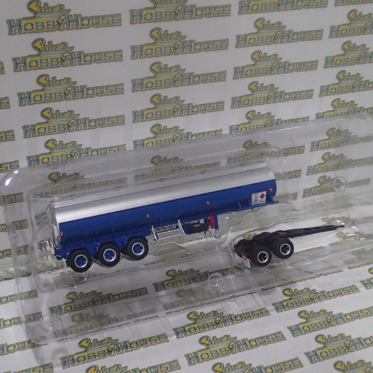 Highway Replicas 12991 - 1/64 Scale - Tanker Trailer with Dolly in Blue &  White  Diecast Model Replica