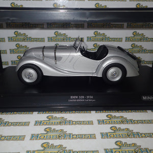 Minichamps 155 025030 - 1/18 Scale - 1936 BMW 328 in Silver Diecast Scale Model Replica