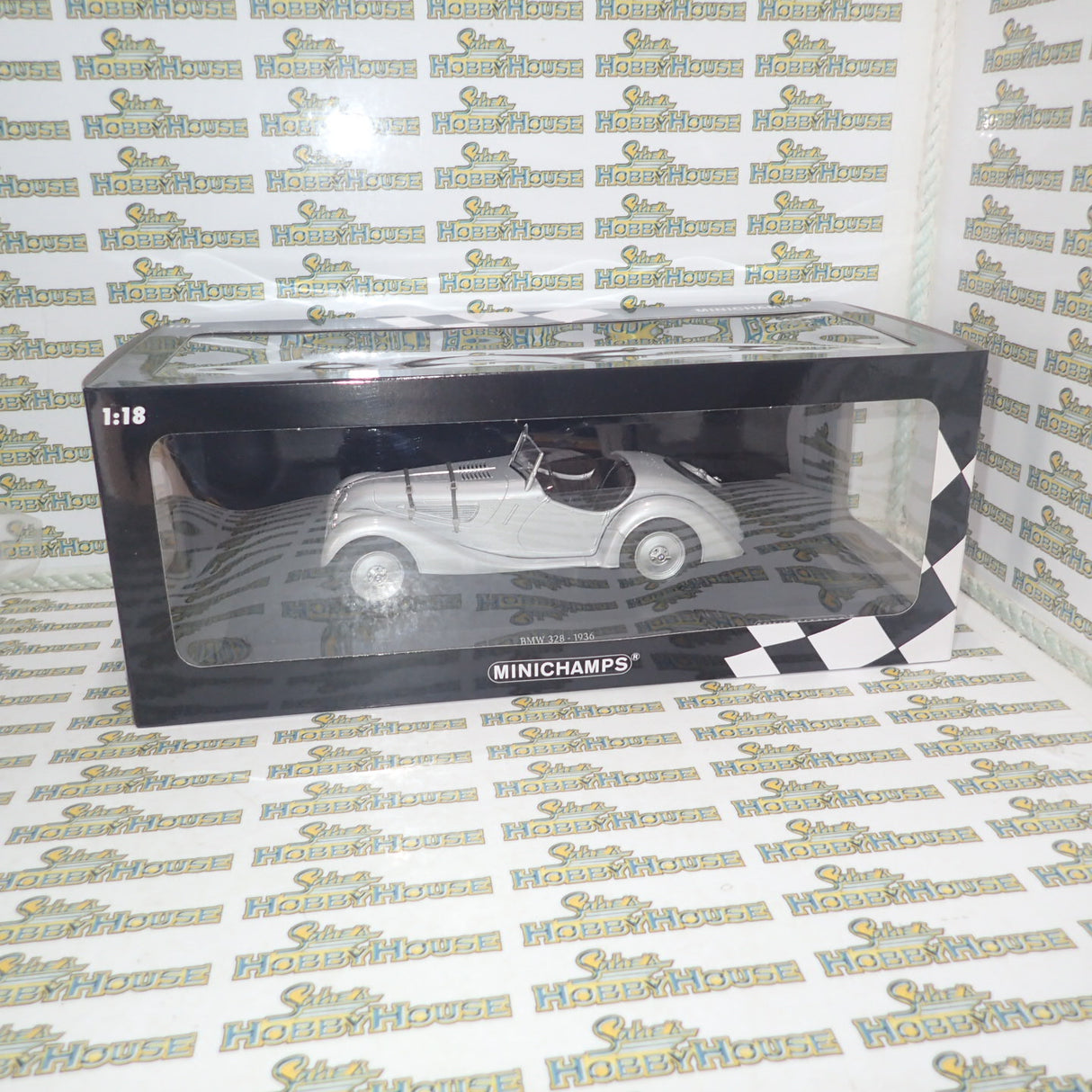 Minichamps 155 025030 - 1/18 Scale - 1936 BMW 328 in Silver Diecast Scale Model Replica