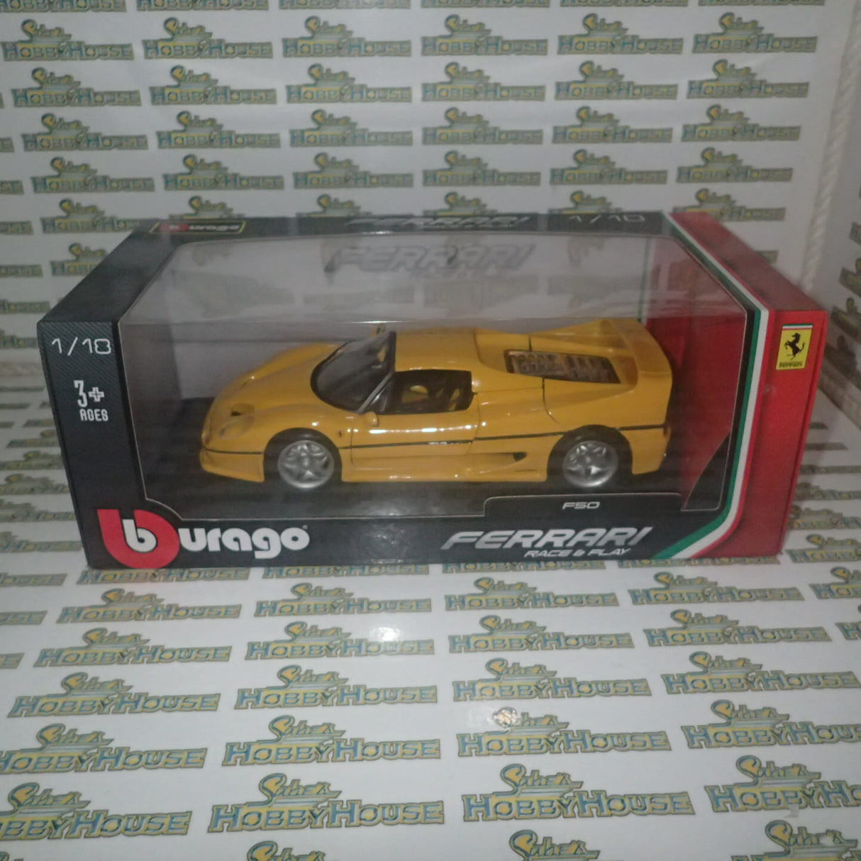 Bburago - 1/18 Scale - Ferrari F50 in Yellow Diecast Scale Model Replica