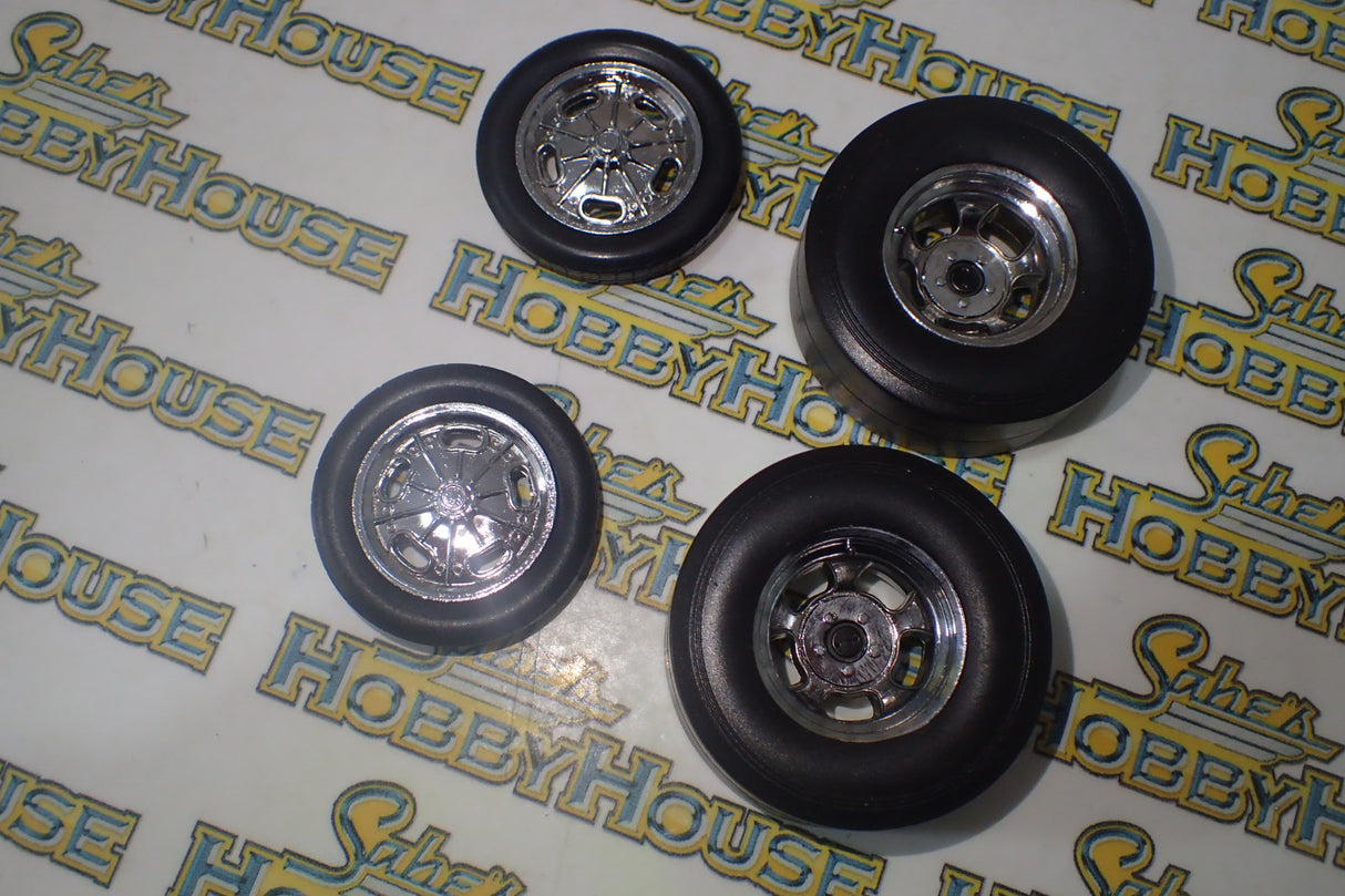 GMP 18841 - 1/18 Scale Chromed Hot Rod Drag Wheel & Tire Pack