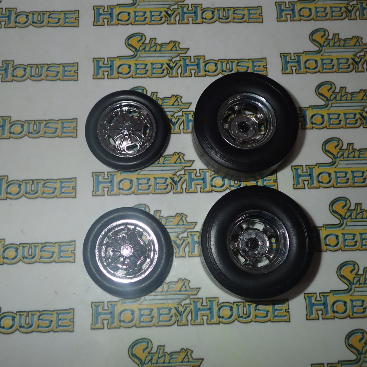 GMP 18841 - 1/18 Scale Chromed Hot Rod Drag Wheel & Tire Pack