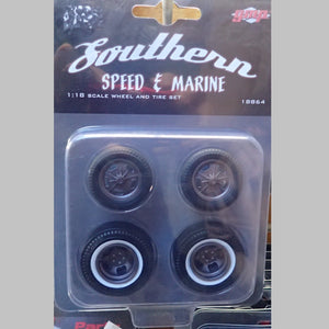 GMP 18864 - 1/18 Scale Southern Speed & Marine Altered Drag Wheel & Tyre Set - Magnesium Finish