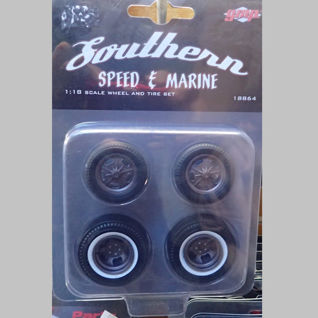 GMP 18864 - 1/18 Scale Southern Speed & Marine Altered Drag Wheel & Tyre Set - Magnesium Finish