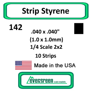Evergreen Scale Models - Strip Styrene - Square .040 x .040" (1.0 x 1.0mm) 1/4 Scale 2x2 10x Opaque White Polystyrene Strips #142