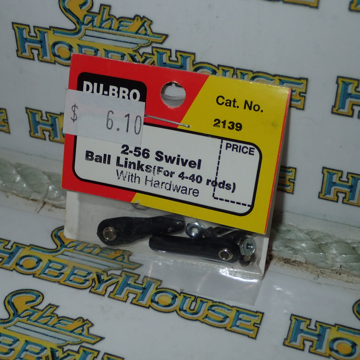 Dubro 2139 - 2-56 Swivel Ball Links (For 4-40 rods) With Hardware